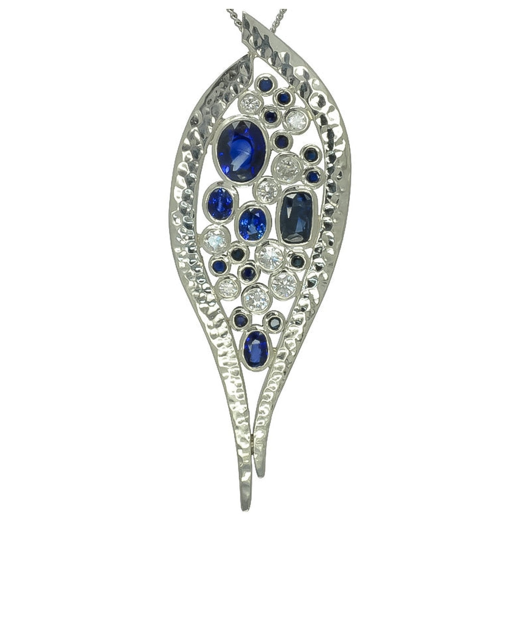 Forged Sapphire and Diamond Platinum Pendant Pendant Pruden and Smith
