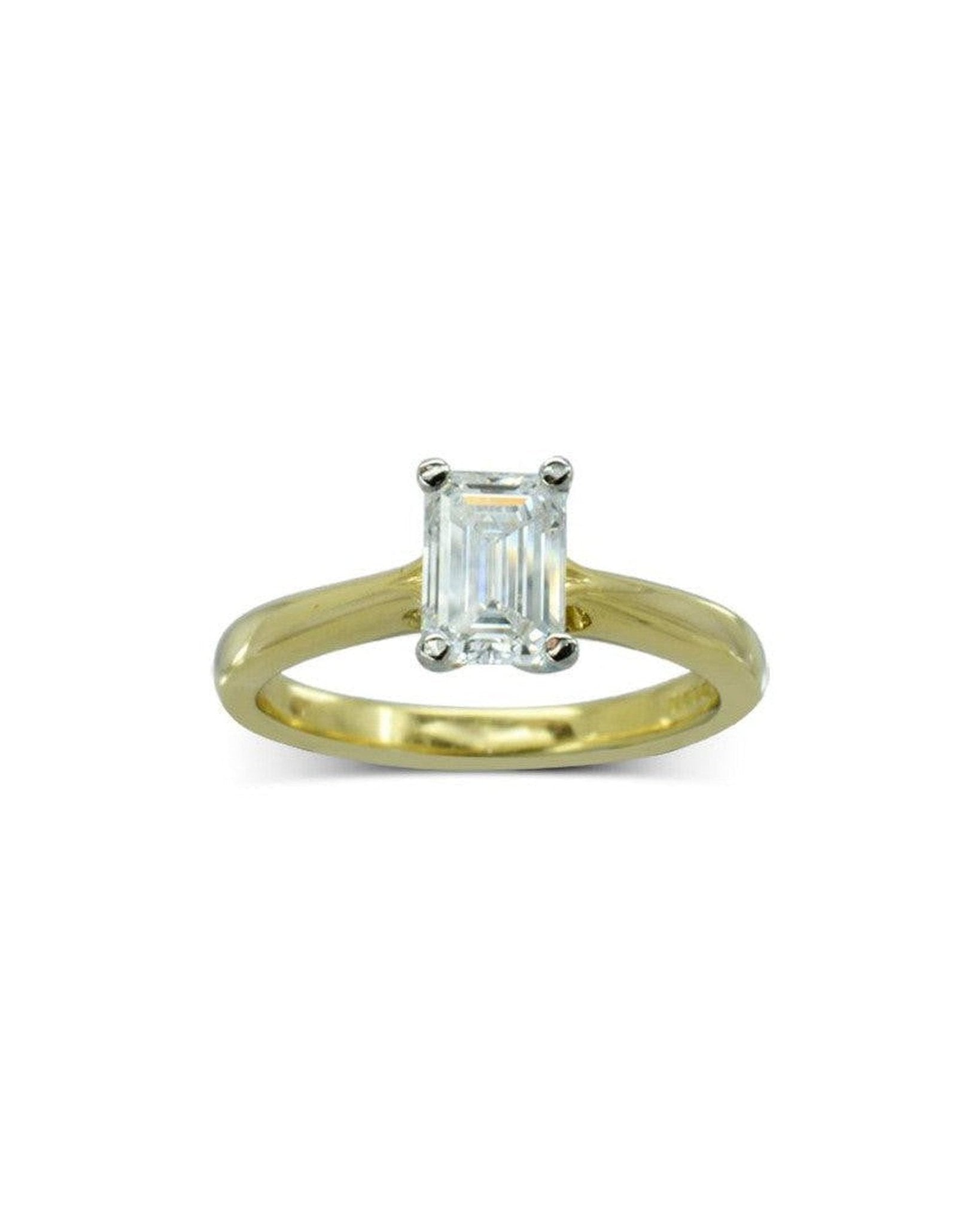 Four Claw Emerald Cut Diamond Engagement Ring Ring Pruden and Smith
