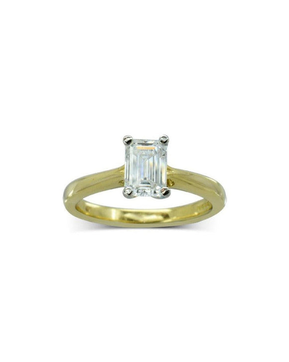 Four Claw Emerald Cut Diamond Engagement Ring Ring Pruden and Smith