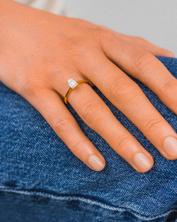 Four Claw Emerald Cut Diamond Engagement Ring Ring Pruden and Smith