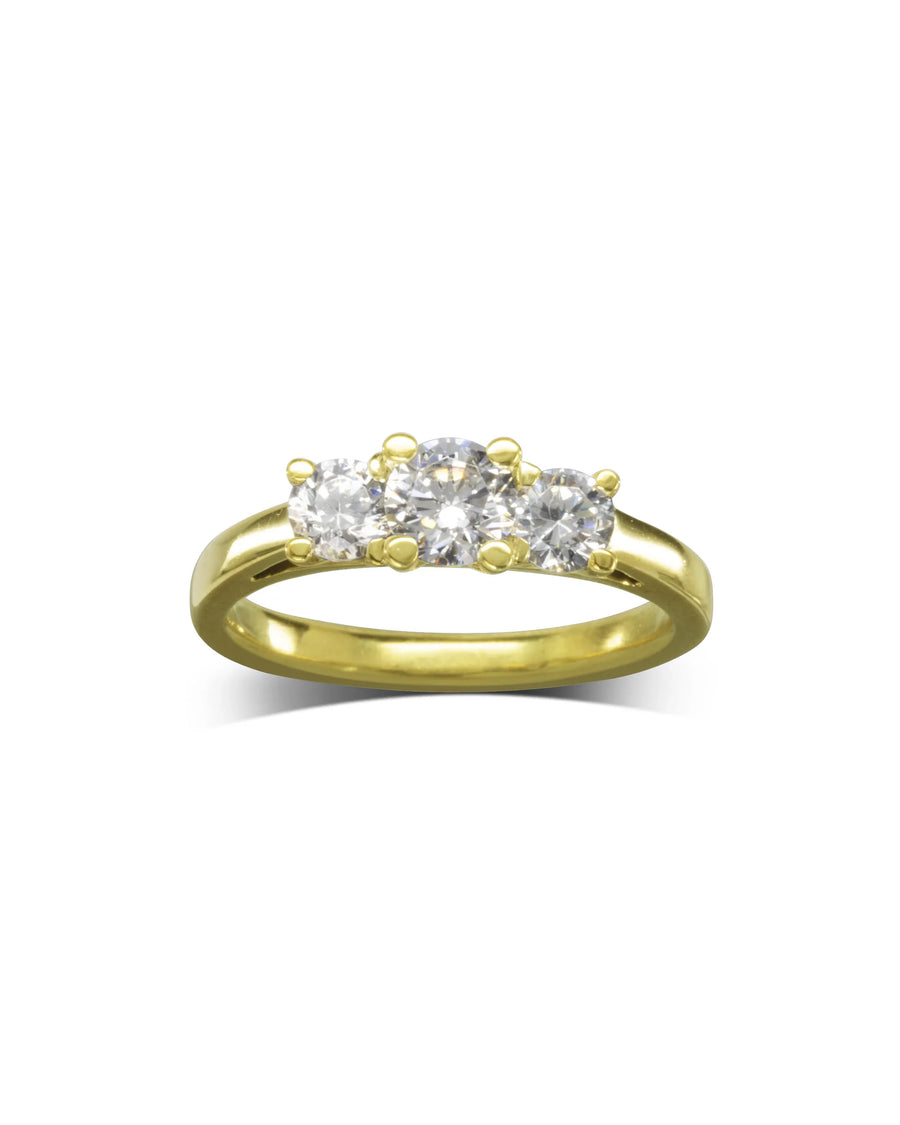 Unusual Four Claw Gold Trilogy Diamond Ring - Pruden and Smith