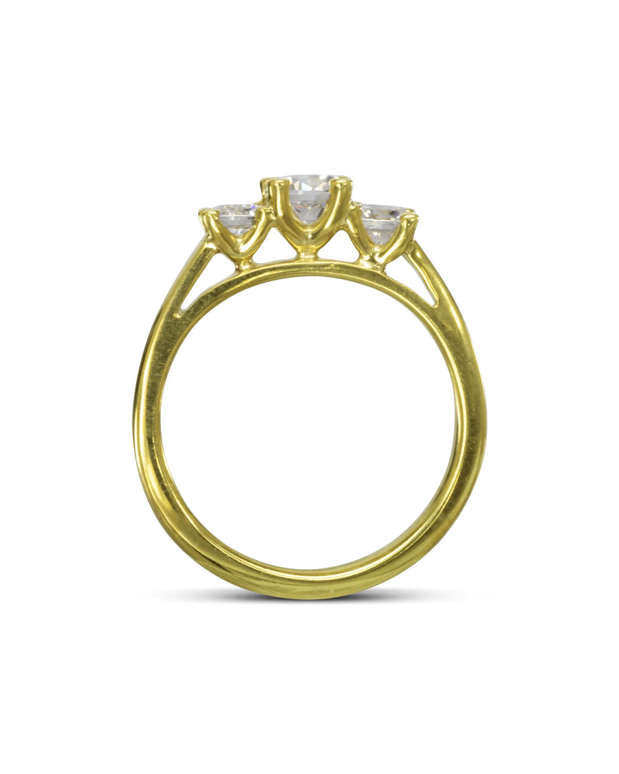 Side View Four Claw Gold Trilogy Diamond Ring - Pruden and Smith