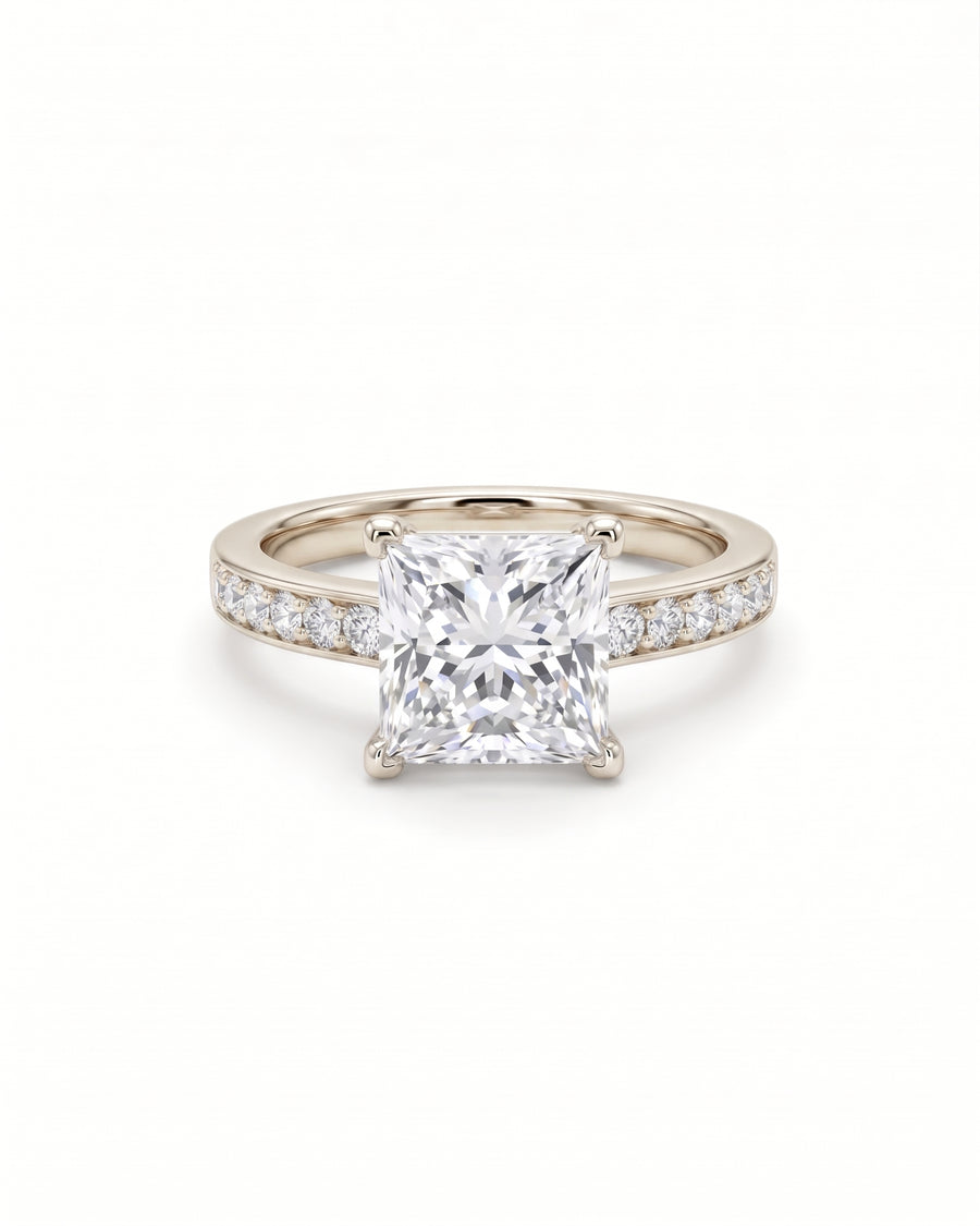 Four Claw Pavé Set Princess Cut Diamond Engagement Ring