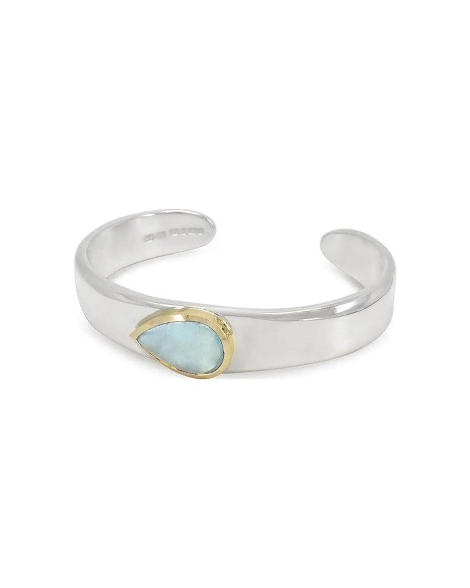 Gemstone Pear Cabochon Aquamarine Set Cuff Bangle Pruden and Smith