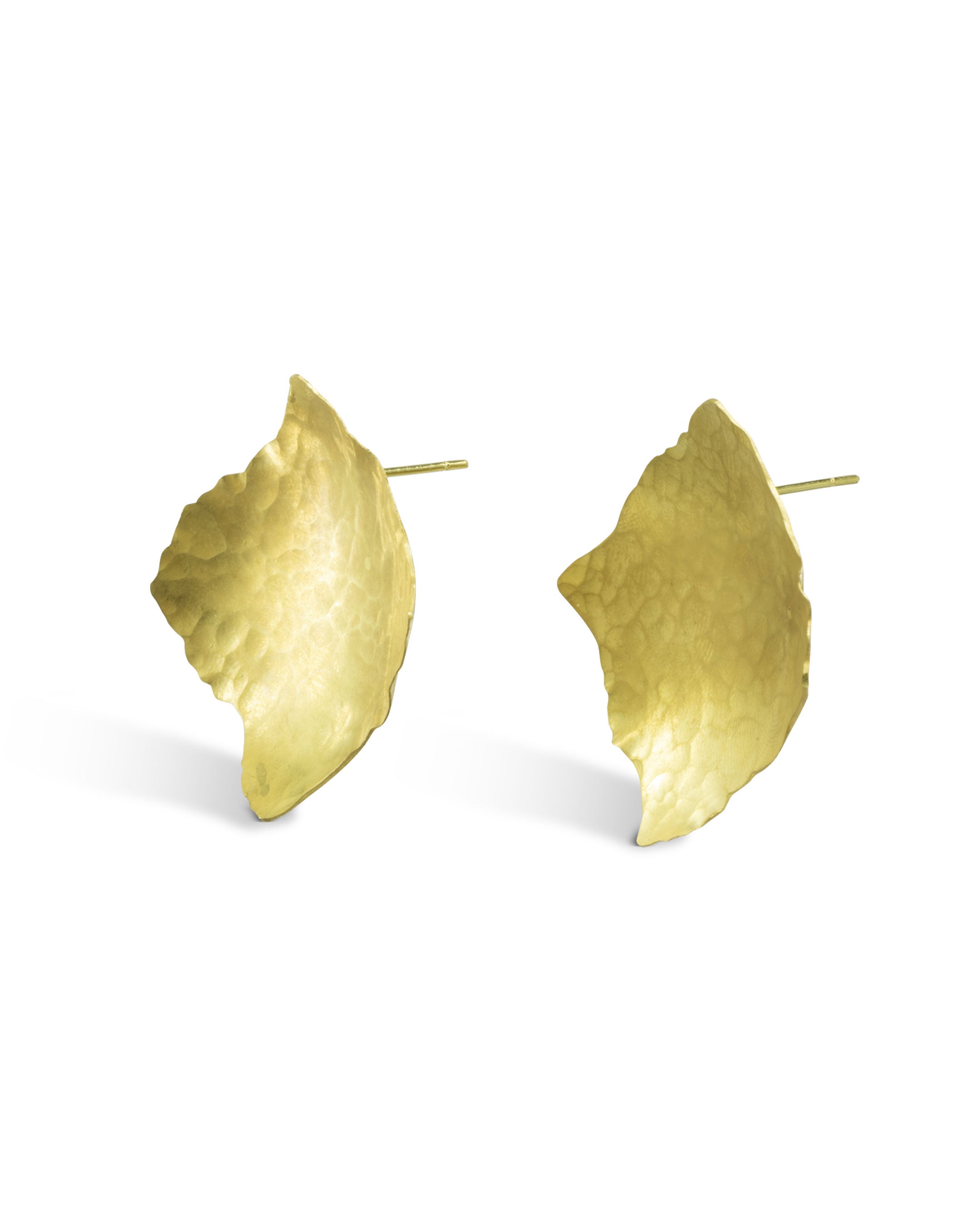 Giant Matte Hammered Square 9ct Gold Stud Earrings Pruden and Smith