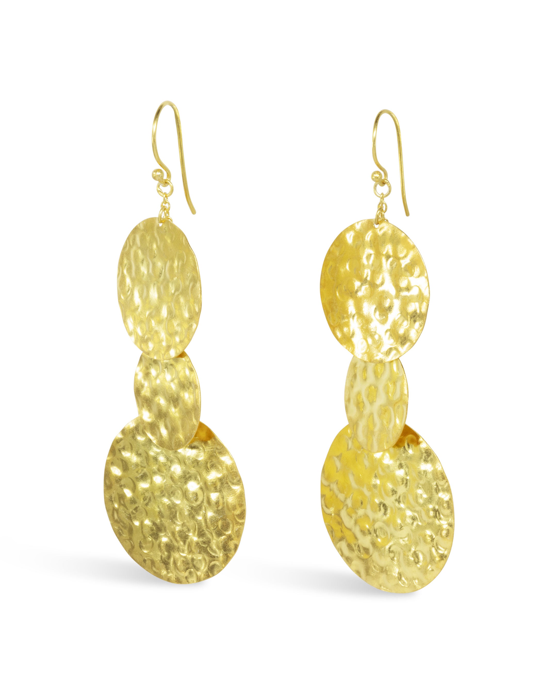 Gold Marwar Hammered Giant Disc Dangly Earrings Pruden and Smith