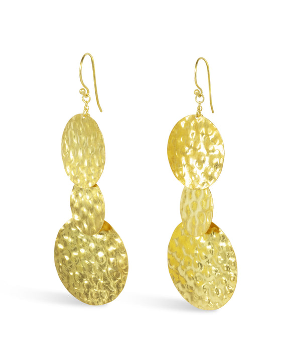 Gold Marwar Hammered Giant Disc Dangly Earrings Pruden and Smith