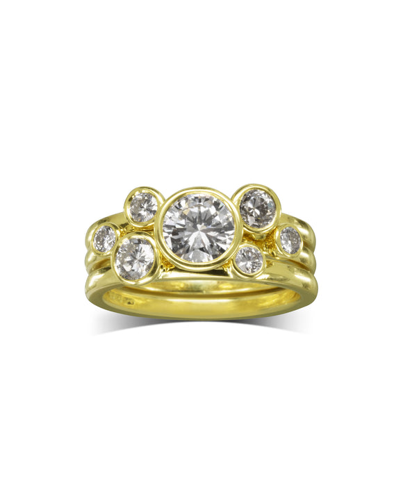 Handmade Round Brilliant Diamond Yellow Gold Stacking Ring Set (2ct) Pruden and Smith