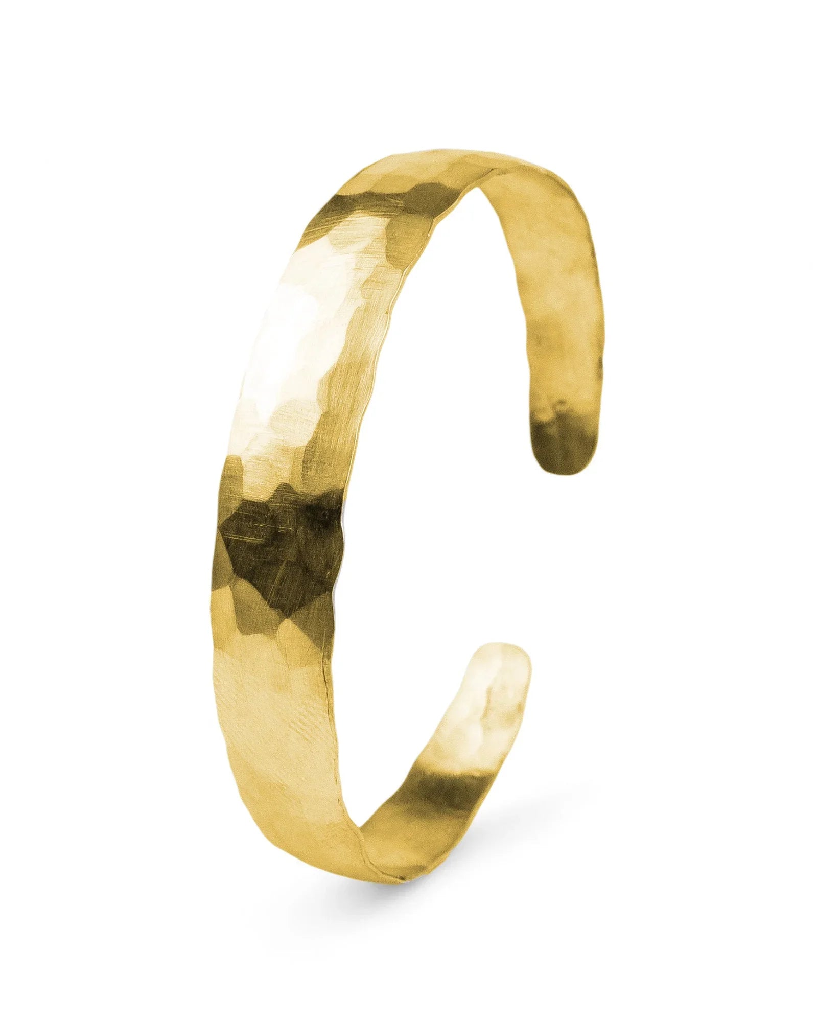 Matte solid 9ct gold bangle with hammered texture and organic edge on white background