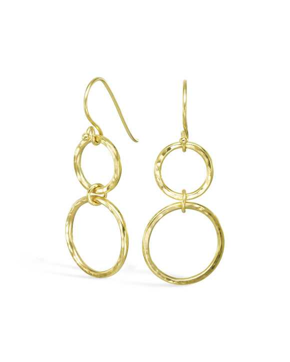 Hammered Hoop Yellow Gold Dangly Earrings Earrings Pruden and Smith