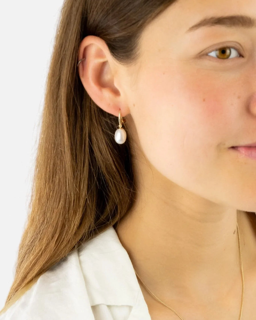 Gold Huggy Pearl Drop Earrings Earrings Pruden and Smith