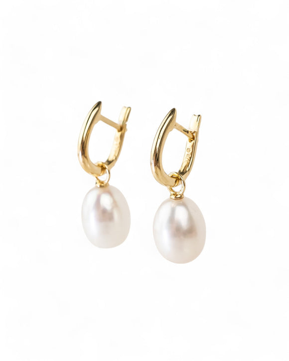 Gold Huggy Pearl Drop Earrings Earrings Pruden and Smith