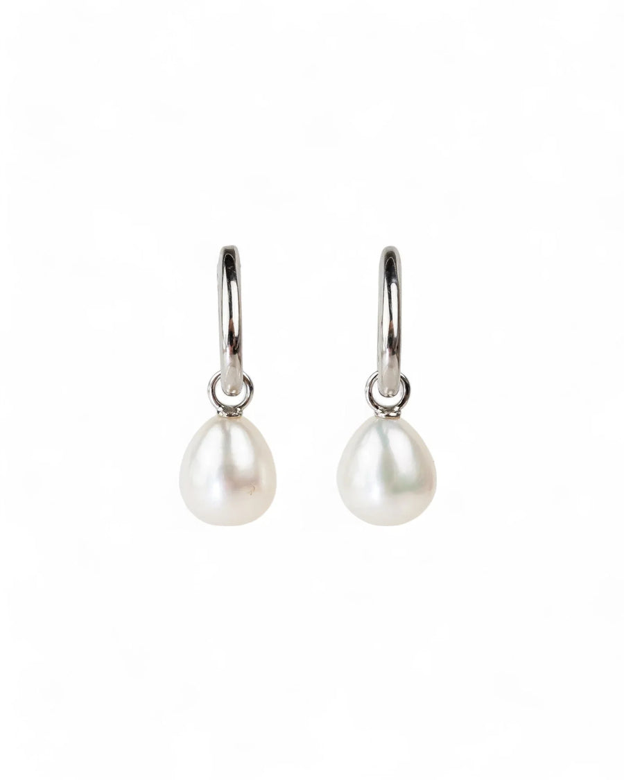 Gold Huggy Pearl Drop Earrings Earrings Pruden and Smith 9ct White Gold