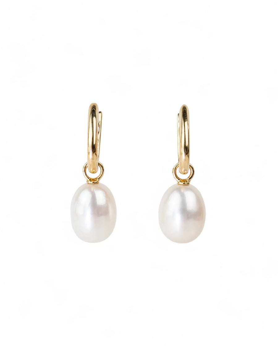 Gold Huggy Pearl Drop Earrings Earrings Pruden and Smith 9ct Yellow Gold