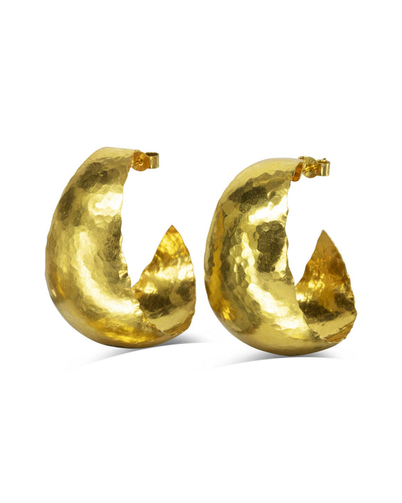 Hammered Curl Hoop Earrings - Gold - Pruden and Smith