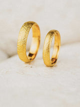 Gold rough unusual wedding rings