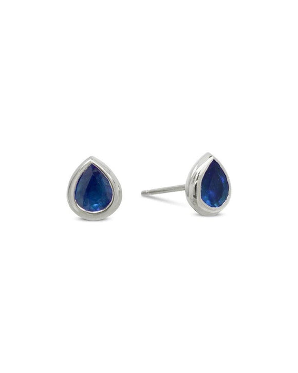 Gold Sapphire Pear Shaped Earstuds Earrings Pruden and Smith Platinum