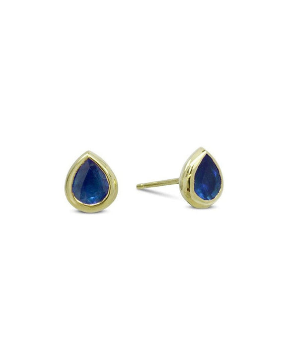 Gold Sapphire Pear Shaped Earstuds Earrings Pruden and Smith 18ct Yellow Gold