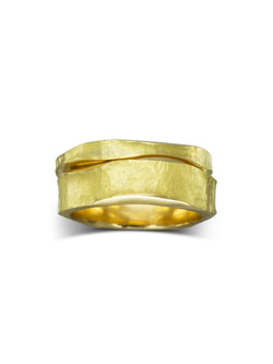 Side Hammered Double Yellow Gold Ring (Wide) Ring Pruden and Smith   