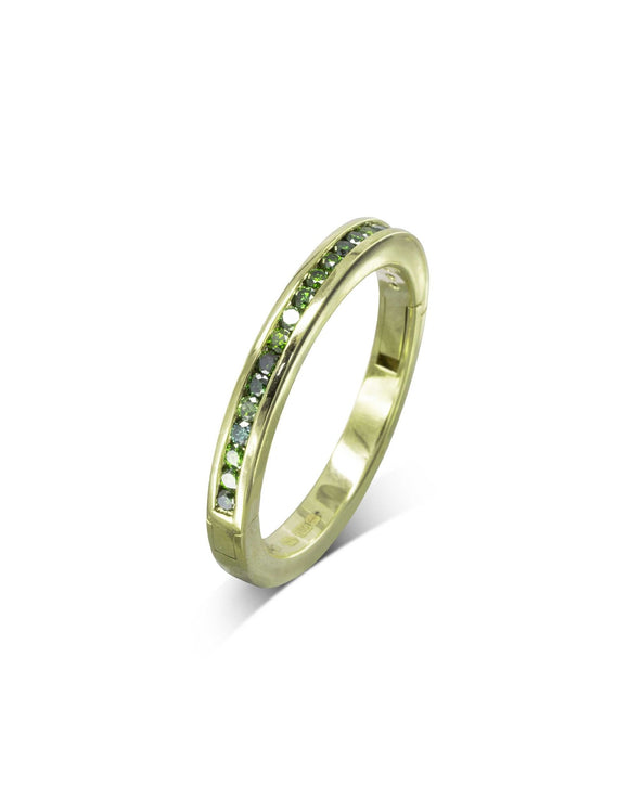 Green Diamond Yellow Gold Hinged Eternity Ring Ring Pruden and Smith