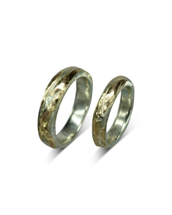 Hammered 9ct White and Rose Gold Wedding Band Ring Pruden and Smith