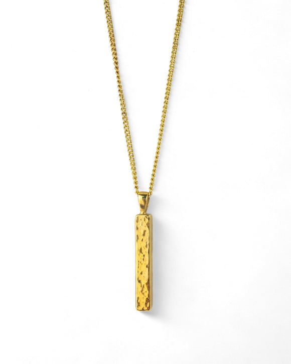 Hammered 9ct Yellow Gold Bar Pendant Pendant Pruden and Smith