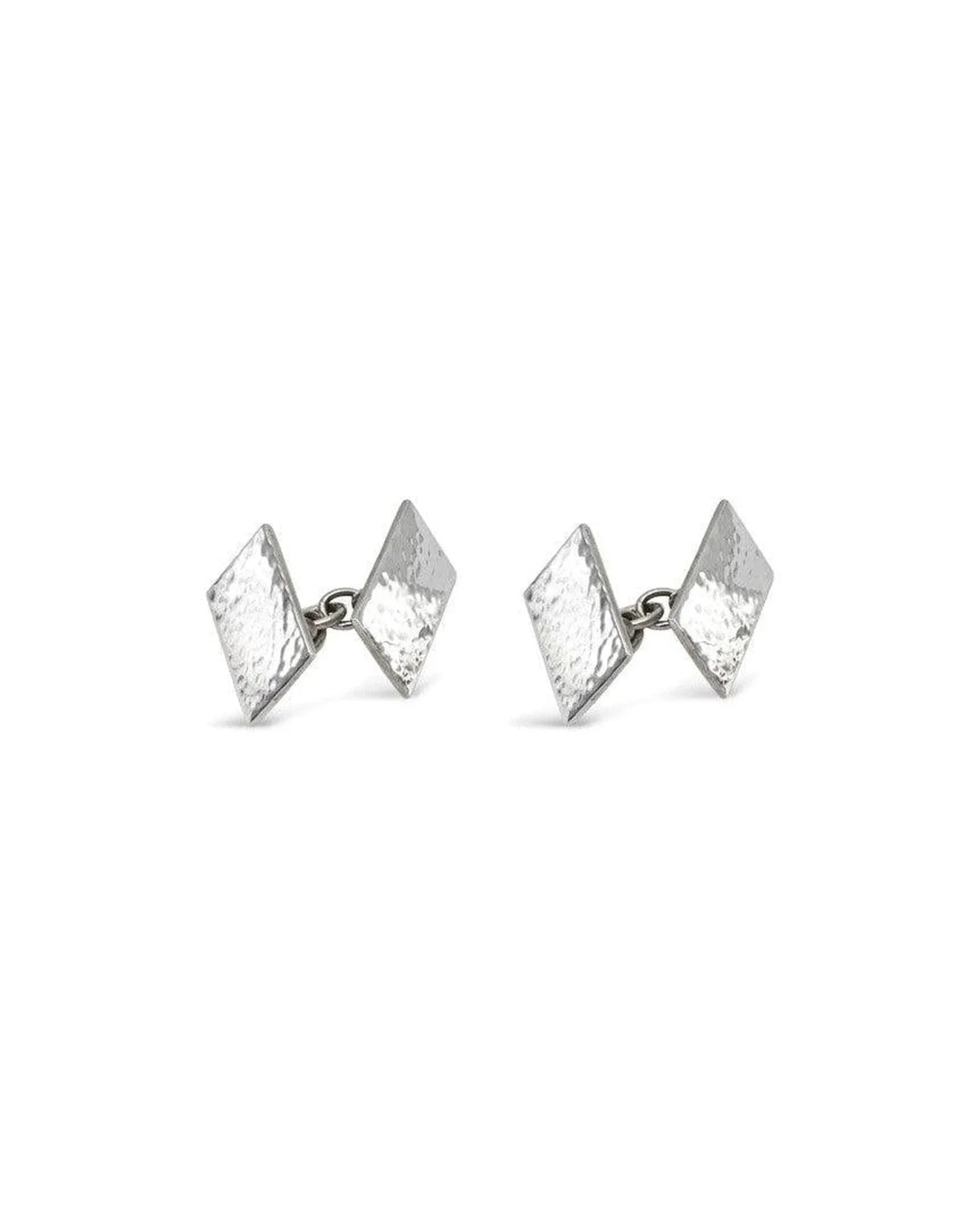 Hammered Chain Rectangular Silver Cufflinks Cufflink Pruden and Smith