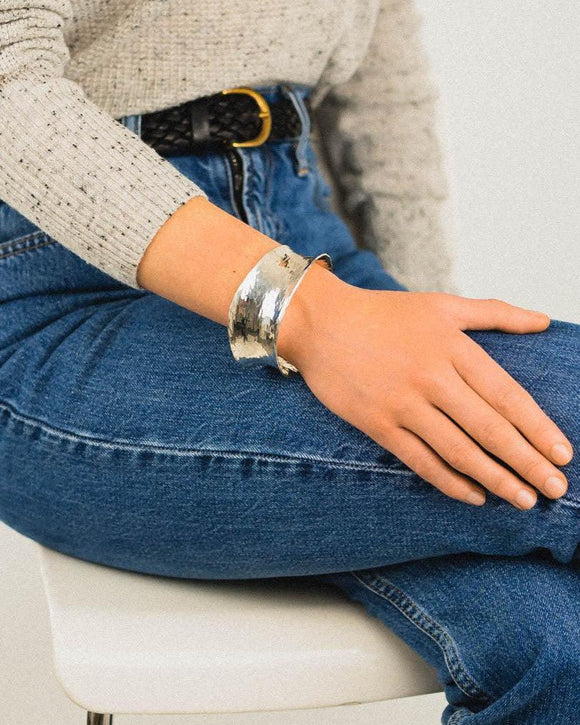 Hammered Concave Solid Silver Bangle (Wave) Bangle Pruden and Smith