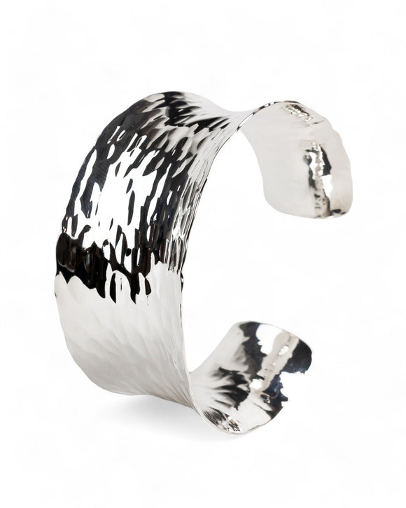 Hammered Concave Solid Silver Cuff Bangle Bangle Pruden and Smith