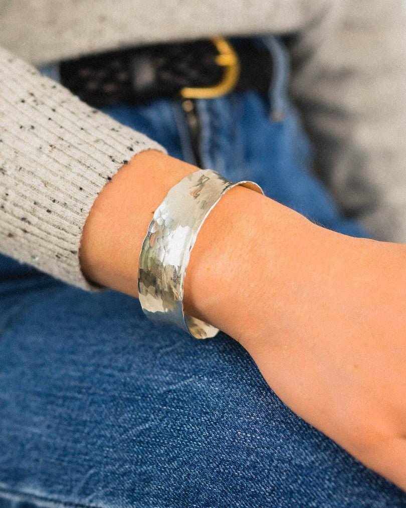 Hammered Concave Solid Silver Cuff Bangle Bangle Pruden and Smith 20mm