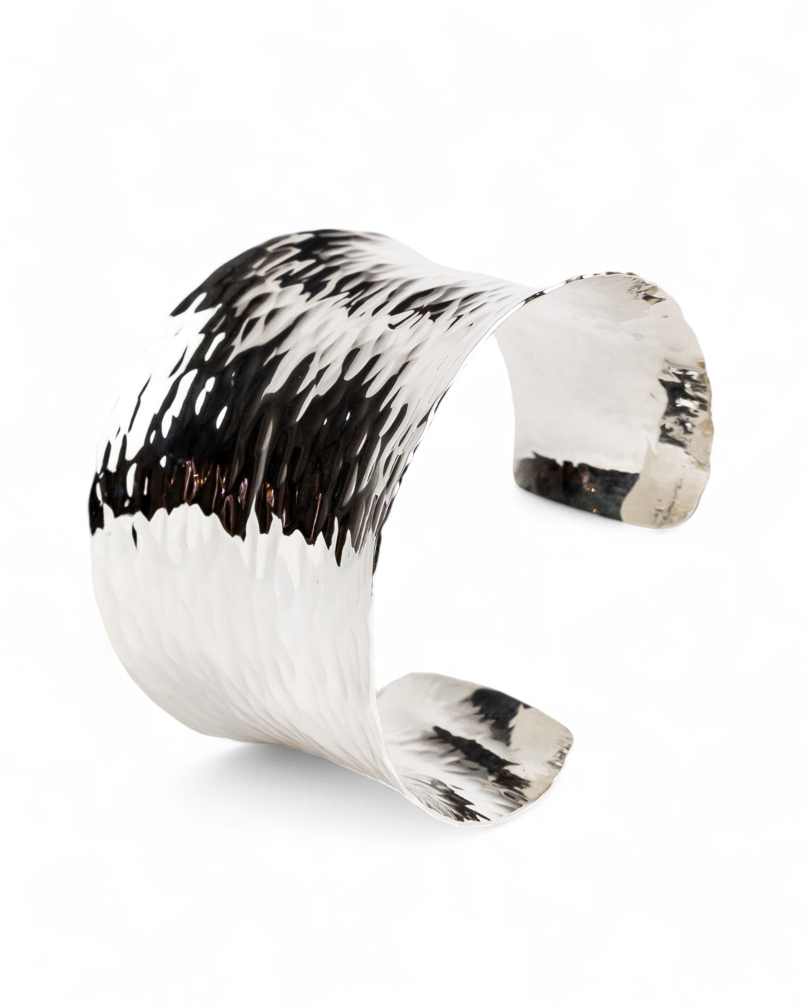Hammered Concave Solid Silver Cuff Bangle (Wide) Bangle Pruden and Smith