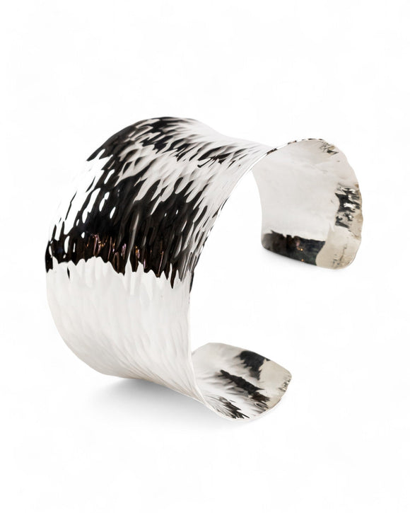 Hammered Concave Solid Silver Cuff Bangle (Wide) Bangle Pruden and Smith