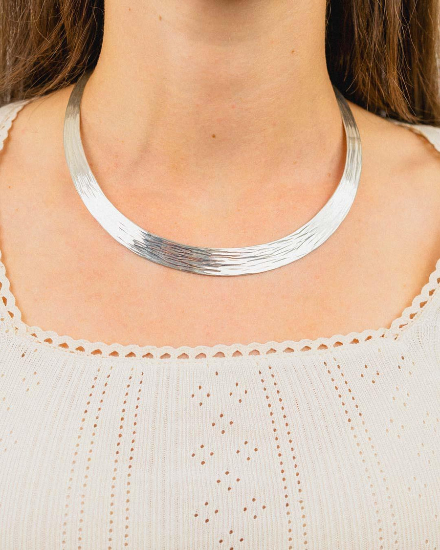 Hammered Convex Silver Necktorc Necklace (12mm) Necklace Pruden and Smith