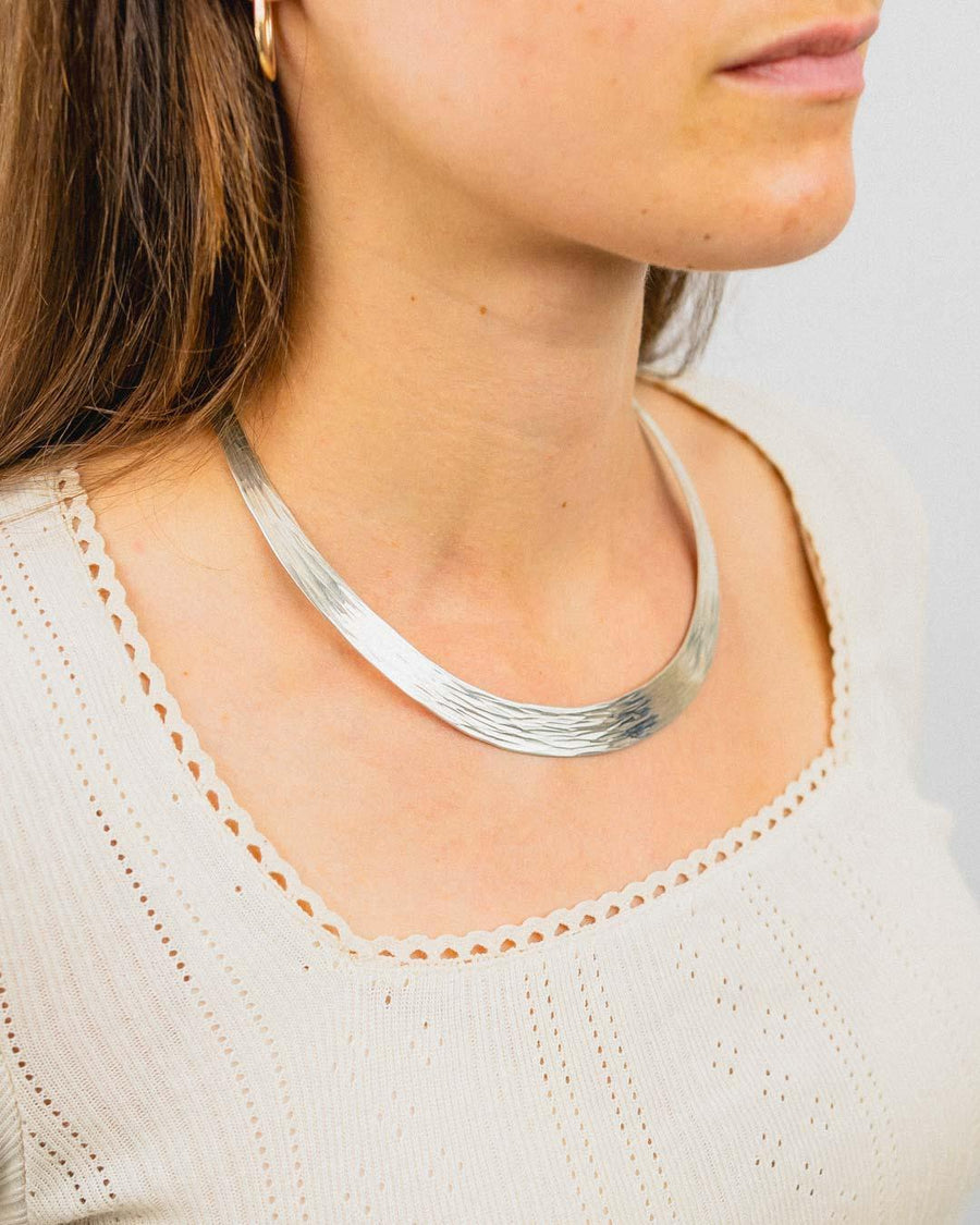 Hammered Convex Silver Necktorc Necklace (12mm) Necklace Pruden and Smith