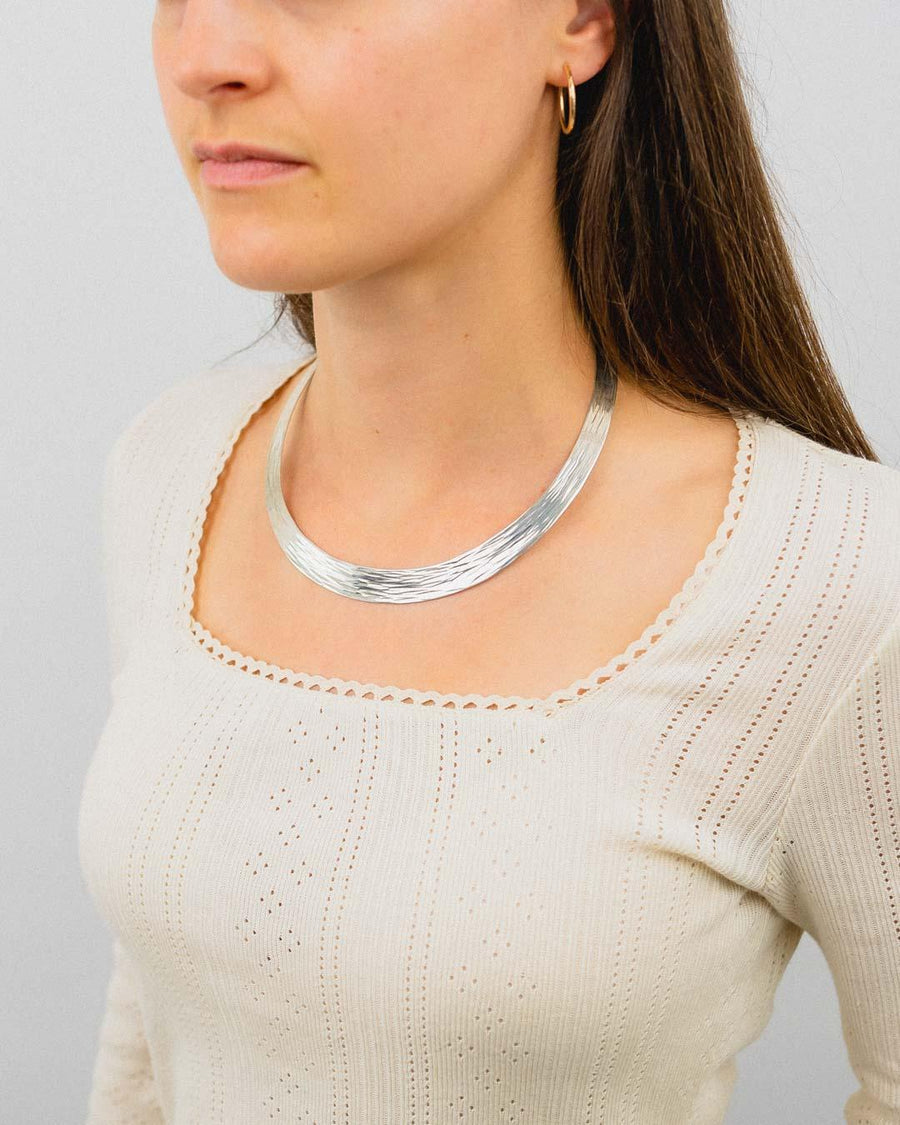 Hammered Convex Silver Necktorc Necklace (12mm) Necklace Pruden and Smith
