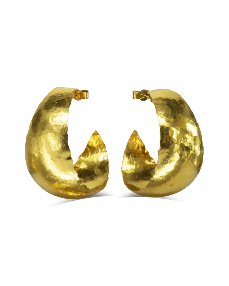 Hammered Curl Hoop Earrings - Gold - Pruden and Smith