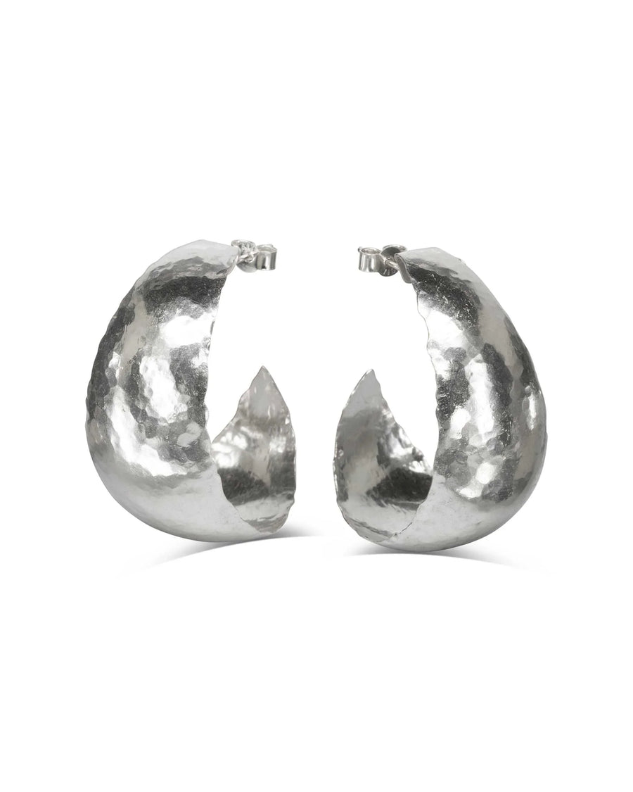 Hammered Curl Hoop Earrings - Silver- Pruden and Smith