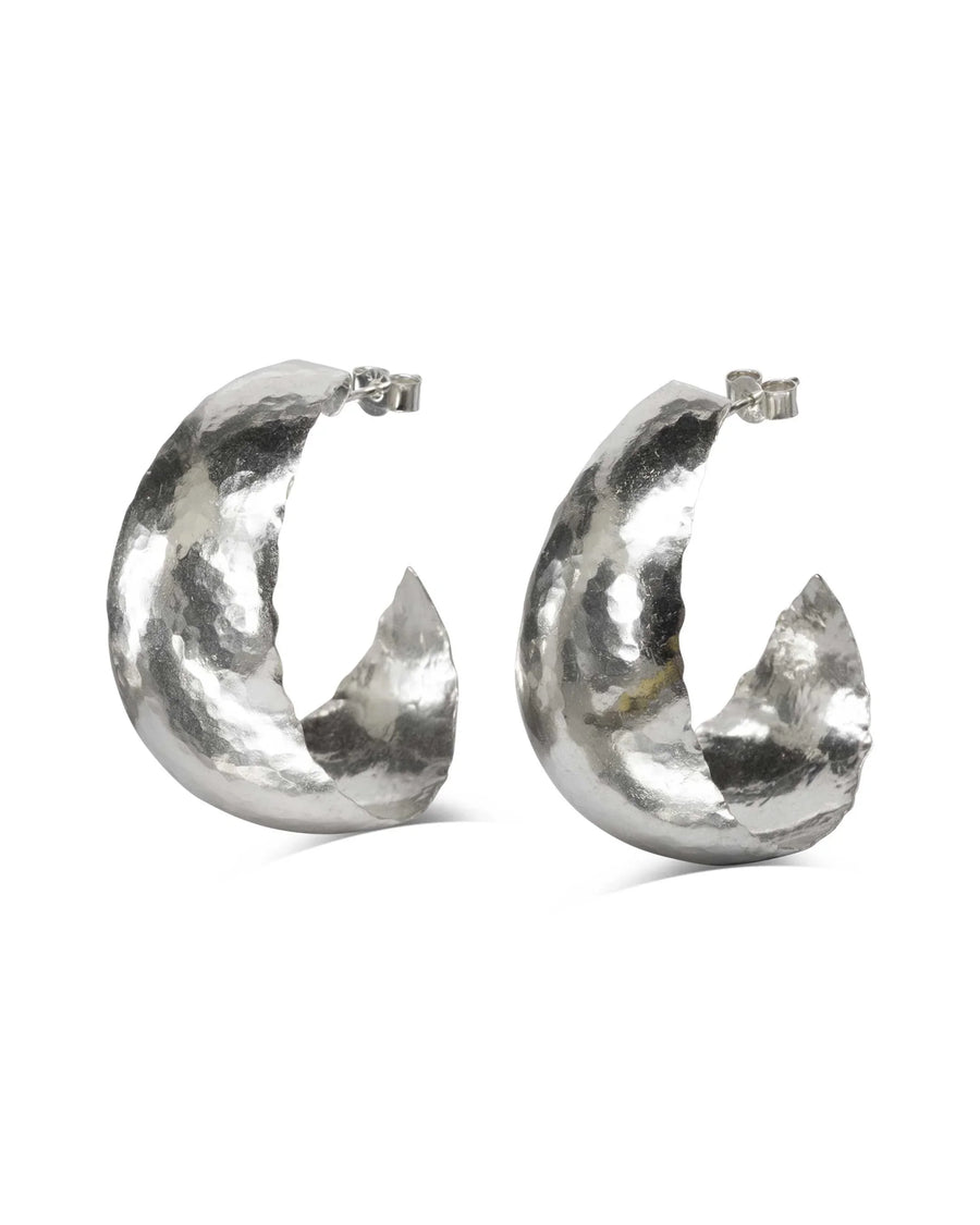 Hammered Curl Hoop Earrings - Silver- Pruden and Smith