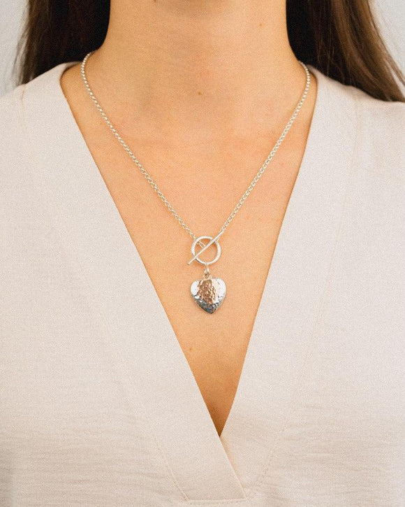 Hammered Double Heart Silver and 9ct Rose Gold Pendant Pendant Pruden and Smith