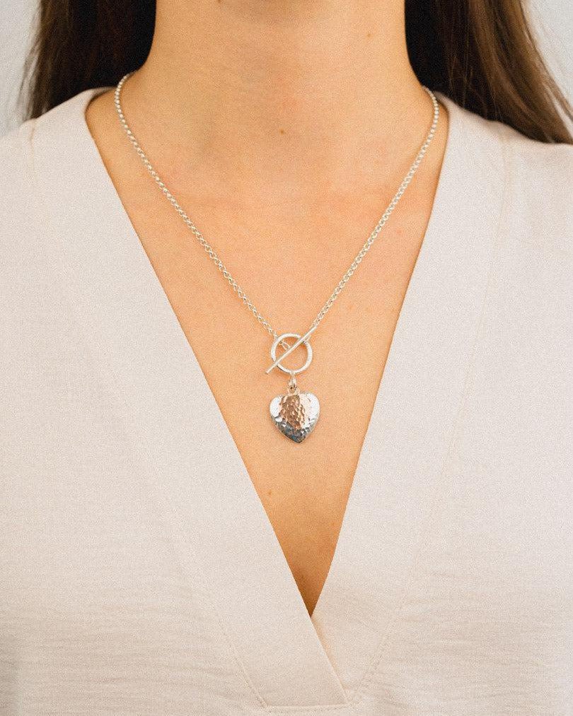 Hammered Double Heart Silver and 9ct Rose Gold Pendant Pendant Pruden and Smith