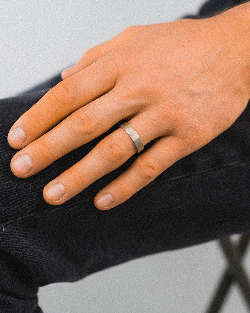 Hammered Flat Yellow Gold Wedding Ring Ring Pruden and Smith