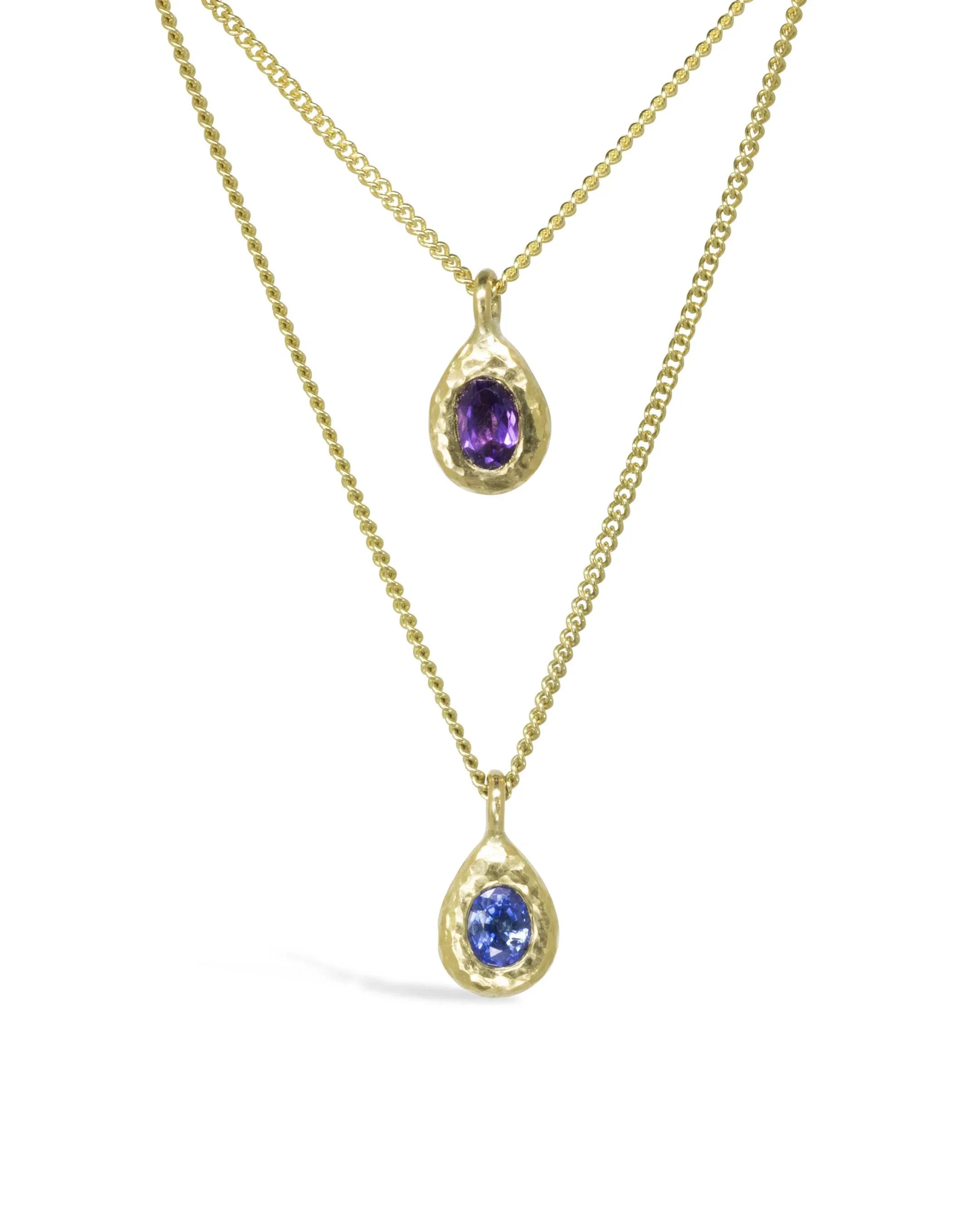 Hammered Gemstone Teardrop Gold Pendant Pruden and Smith