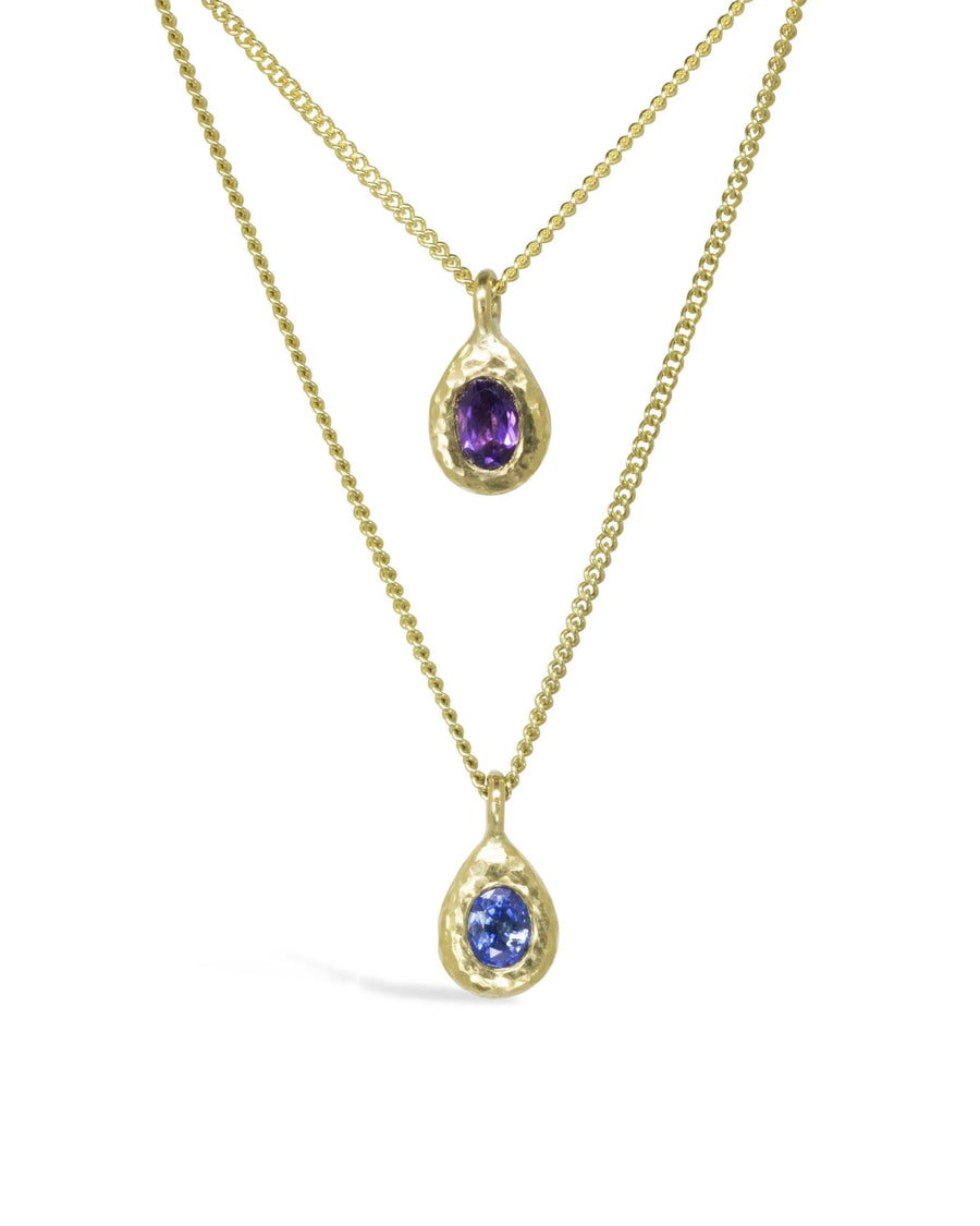 Hammered Gemstone Teardrop Gold Pendant Pruden and Smith
