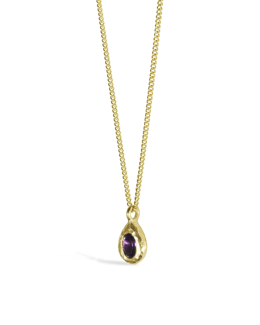 Hammered Gemstone Teardrop Gold Pendant Pruden and Smith Amethyst