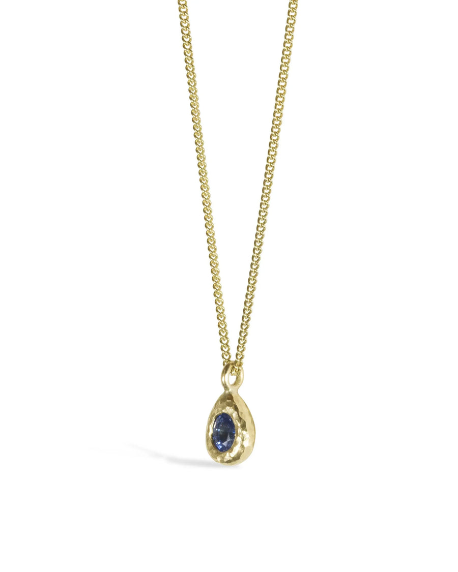 Hammered Gemstone Teardrop Gold Pendant Pruden and Smith Sapphire