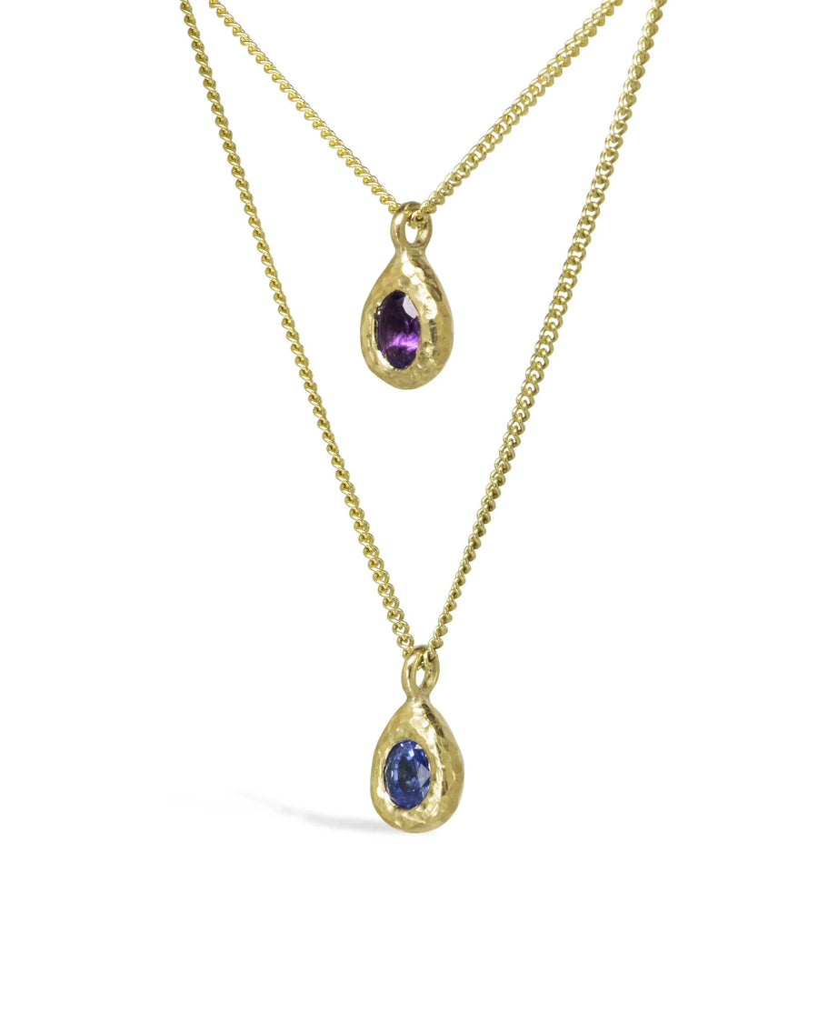 Hammered Gemstone Teardrop Gold Pendant Pruden and Smith