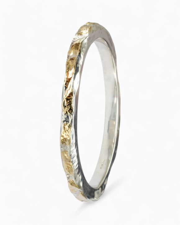 Hammered Gold and Silver Square Section Bangle Bangle Pruden and Smith