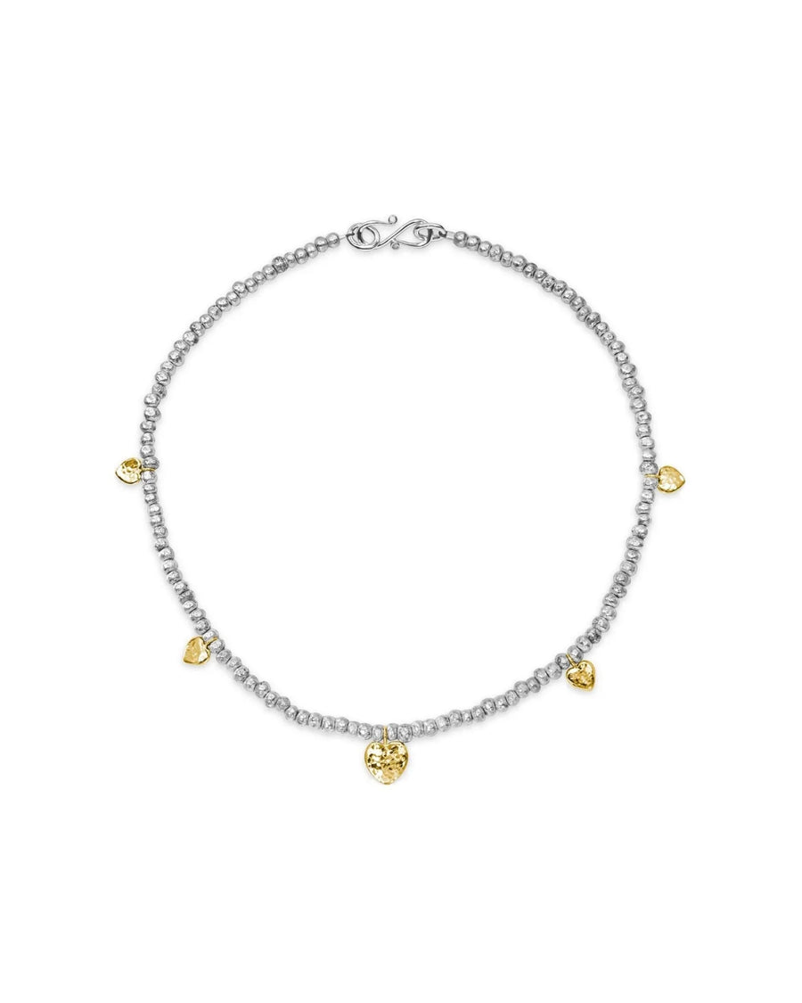 Hammered Heart Charm Necklace Necklace Pruden and Smith Silver and 9ct Yellow Gold