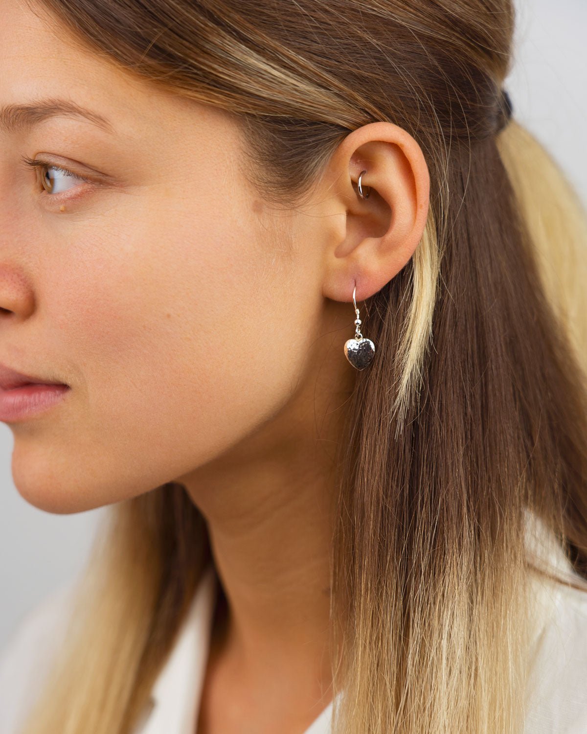 Hammered Heart Drop Earrings Earrings Pruden and Smith 12mm