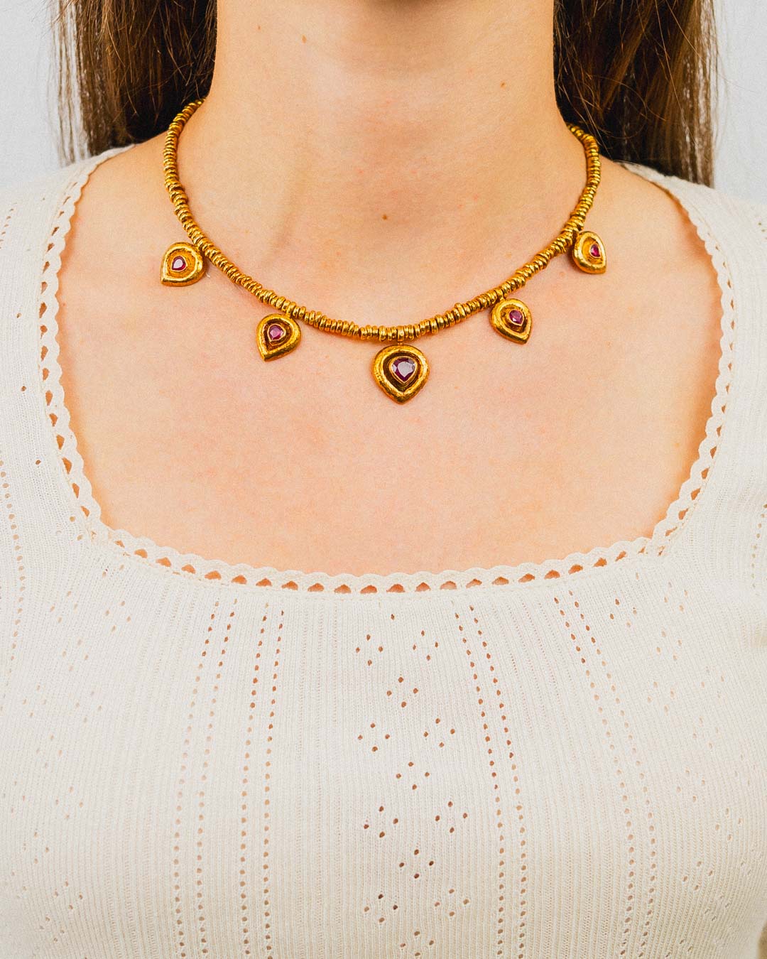 Hammered Heart Ruby Necklace Necklace Pruden and Smith